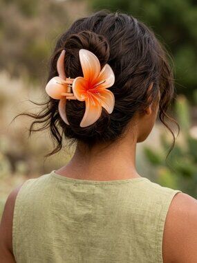 Hawaiian Plumeria Flower Claw Clip | Orange Tropical Hair Clip
